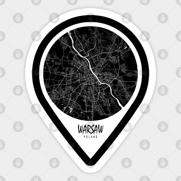 Warsaw, Poland City Map - Travel Pin Sticker by deMAP Studio